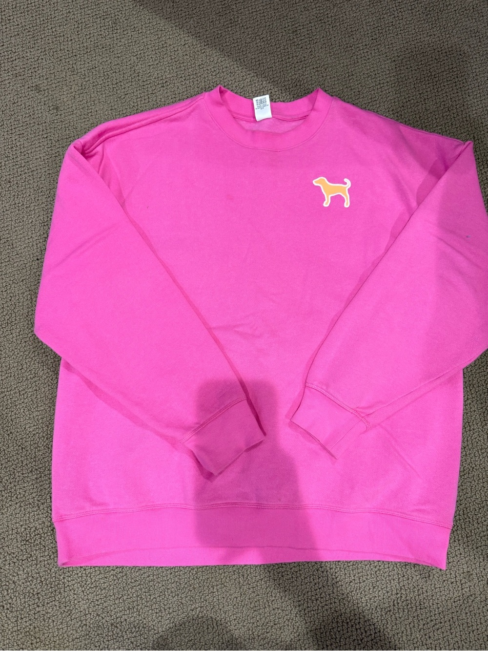 PINK Victoria's Secret Bright Pink Crewneck with Yellow Dog Patch